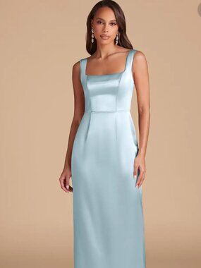 Azazie Flori Sky Blue Satin Cowl Neck Open Back Maxi Dress, Bridesmaid Dress